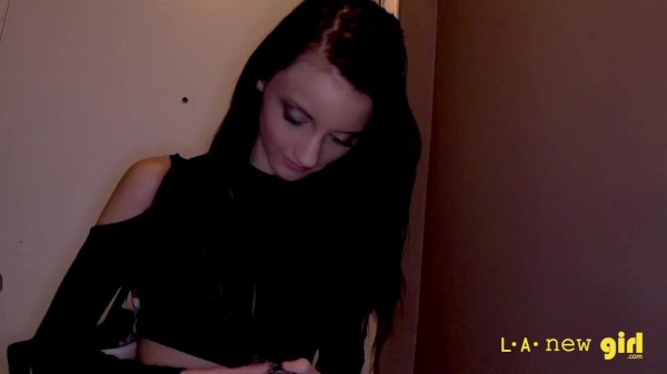 Young Skinny Brunette gives handjob & gets cumshot at casting audition ( POV )