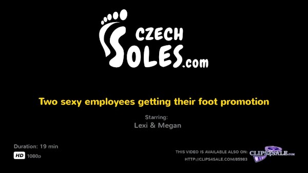 Two sexy employees getting their foot promotion (foot worship, shoe worship, high heels, long toes)