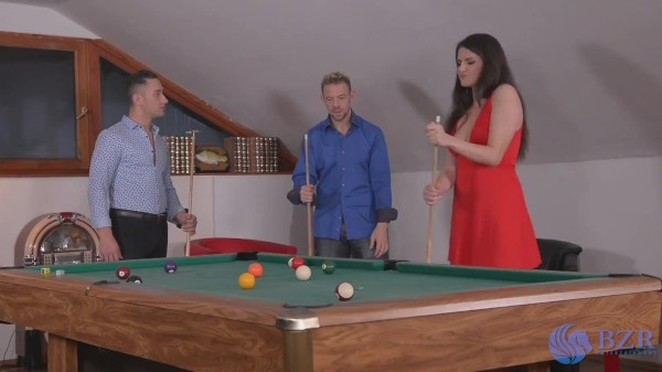 Sexy Brunette Gets Some Cocks On The Pool Table