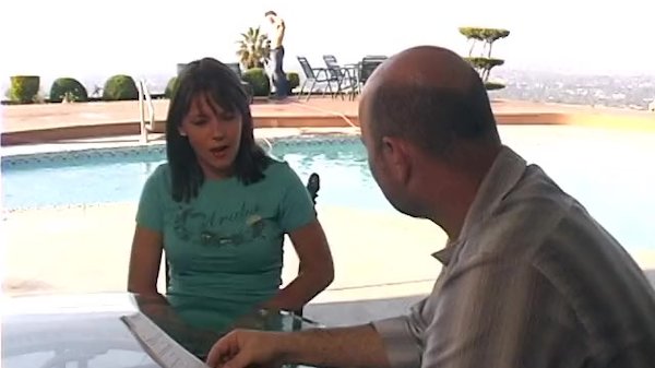 Fit dude and curvy brunette fuck by the pool while a guy is taking notes Porn Photo with Missy Monroe naked