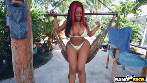 BANG BROS - Red Head Ebony Jordyn Falls gets oil massage and fuck by the pool side in multiple posit Porn Photo with Jay Bangher naked