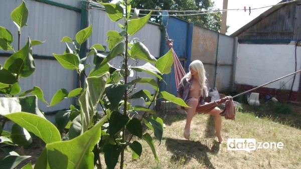 Blonde masturbates on a hammock Porn Photo with  naked