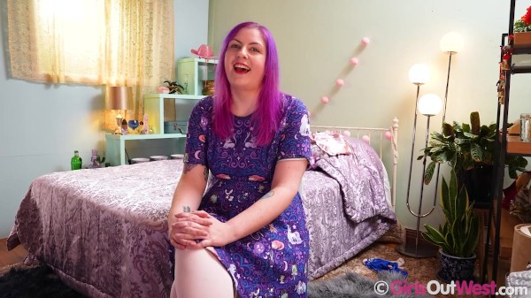 Curvy purple haired girl fingers her unshaven pussy and plays with sex toys Porn Photo with  naked